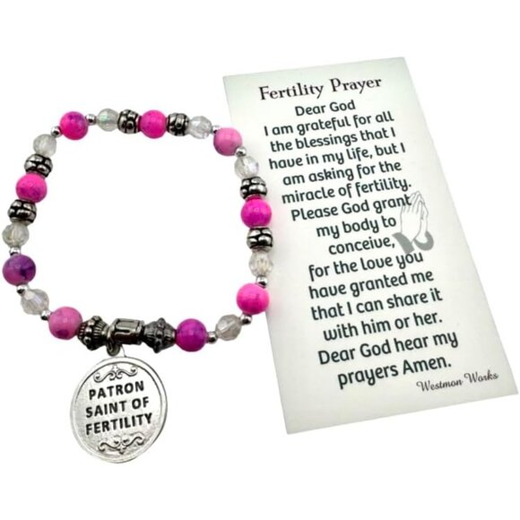 St. Gerard Ladies Fertility Polymer Glass Bead Charm Bracelet Gift - Picture 8 of 9